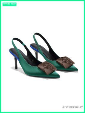 Womens Pointed Toe Slingback Heels Satin Flower Dress Pumps 3 Inch